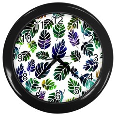 Leaves Watercolor Ornamental Decorative Design Wall Clock (black) by Ravend