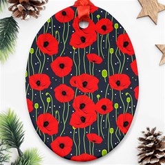 Background Poppies Flowers Seamless Ornamental Ornament (oval) by Ravend