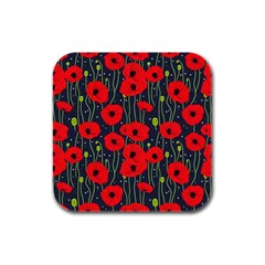 Background Poppies Flowers Seamless Ornamental Rubber Square Coaster (4 Pack) by Ravend