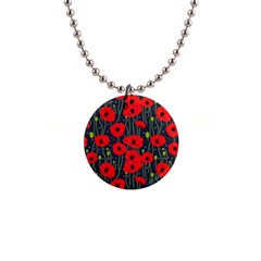 Background Poppies Flowers Seamless Ornamental 1  Button Necklace by Ravend