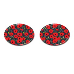 Background Poppies Flowers Seamless Ornamental Cufflinks (oval)