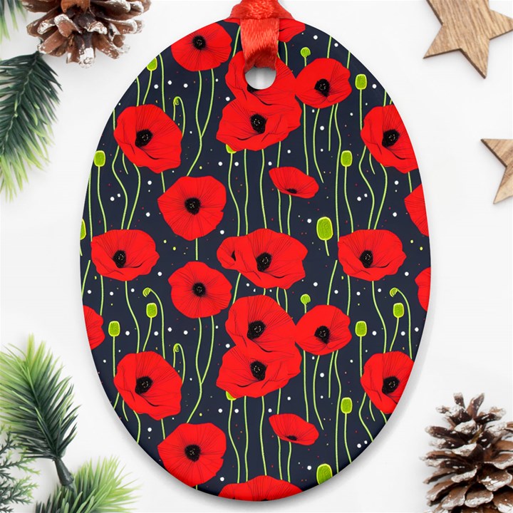 Background Poppies Flowers Seamless Ornamental Oval Ornament (Two Sides)