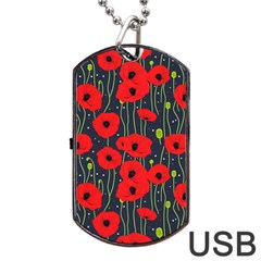 Background Poppies Flowers Seamless Ornamental Dog Tag Usb Flash (two Sides) by Ravend