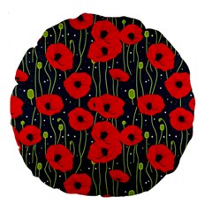 Background Poppies Flowers Seamless Ornamental Large 18  Premium Round Cushions by Ravend