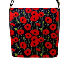 Background Poppies Flowers Seamless Ornamental Flap Closure Messenger Bag (l) by Ravend