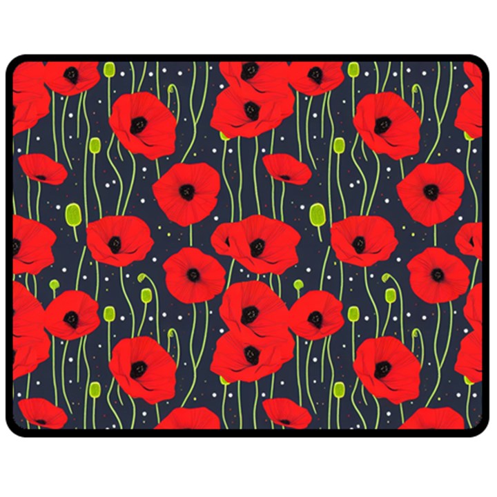 Background Poppies Flowers Seamless Ornamental Double Sided Fleece Blanket (Medium)