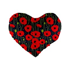 Background Poppies Flowers Seamless Ornamental Standard 16  Premium Flano Heart Shape Cushions by Ravend