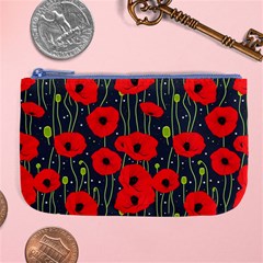 Background Poppies Flowers Seamless Ornamental Large Coin Purse by Ravend