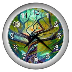 Tree Magical Colorful Abstract Metaphysical Wall Clock (silver) by Ravend