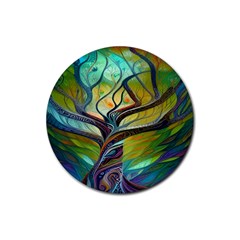 Tree Magical Colorful Abstract Metaphysical Rubber Coaster (round) by Ravend