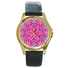 Art Rosette Pattern Background Floral Pattern Round Gold Metal Watch by Ravend