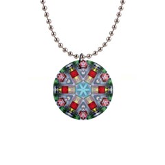 Geometric Symmetrical Symmetry Data Futuristic 1  Button Necklace by Ravend