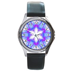 Snowflake Kaleidoscope Template Background Round Metal Watch by Ravend