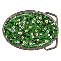 Daisies Clovers Lawn Digital Drawing Background Belt Buckles by Ravend