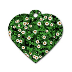 Daisies Clovers Lawn Digital Drawing Background Dog Tag Heart (one Side) by Ravend