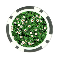 Daisies Clovers Lawn Digital Drawing Background Poker Chip Card Guard by Ravend