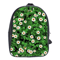 Daisies Clovers Lawn Digital Drawing Background School Bag (large) by Ravend