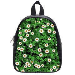 Daisies Clovers Lawn Digital Drawing Background School Bag (small) by Ravend