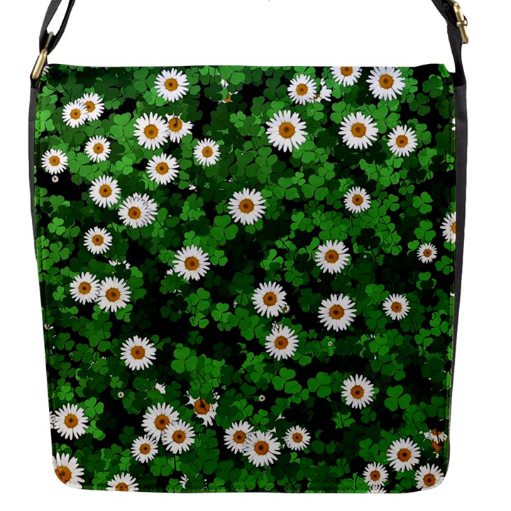 Daisies Clovers Lawn Digital Drawing Background Flap Closure Messenger Bag (S)