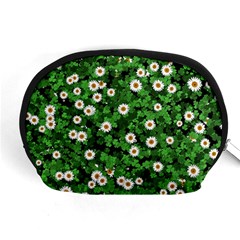 Daisies Clovers Lawn Digital Drawing Background Accessory Pouch (medium) by Ravend