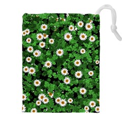 Daisies Clovers Lawn Digital Drawing Background Drawstring Pouch (4xl) by Ravend