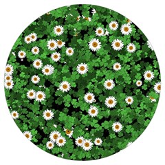 Daisies Clovers Lawn Digital Drawing Background Round Trivet by Ravend