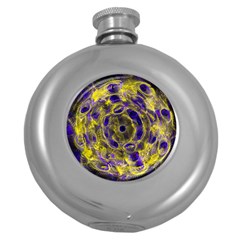 Fractal Glowing Kaleidoscope Round Hip Flask (5 Oz) by Ravend