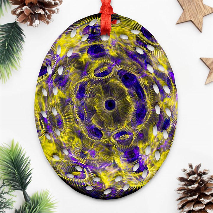 Fractal Glowing Kaleidoscope Ornament (Oval Filigree)