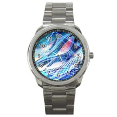 Background Neon Geometric Cubes Colorful Lights Sport Metal Watch