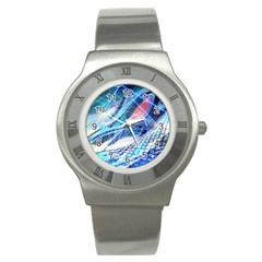 Background Neon Geometric Cubes Colorful Lights Stainless Steel Watch