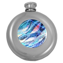 Background Neon Geometric Cubes Colorful Lights Round Hip Flask (5 Oz) by Ravend