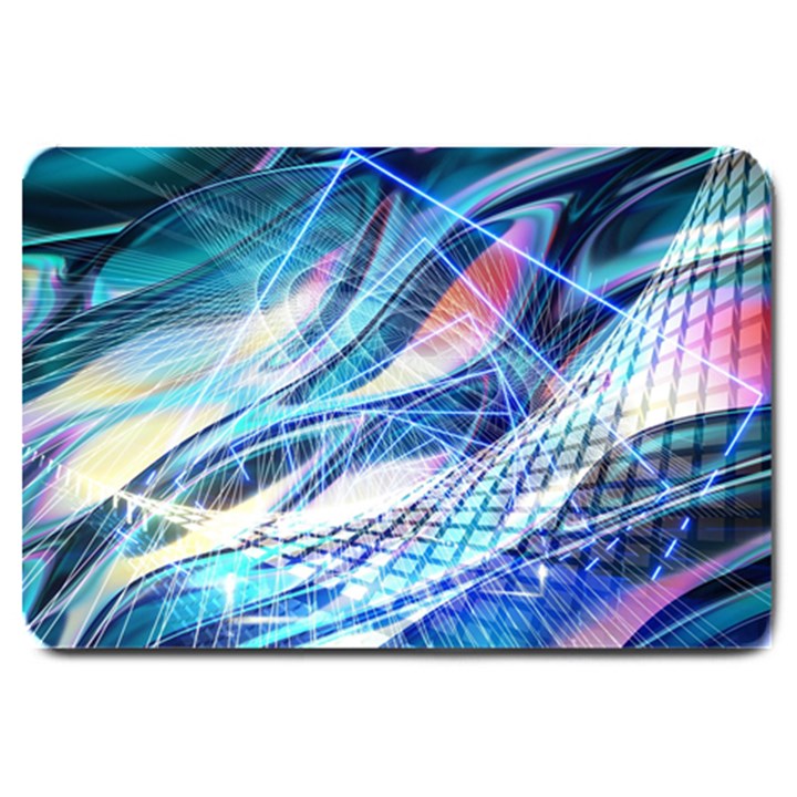 Background Neon Geometric Cubes Colorful Lights Large Doormat