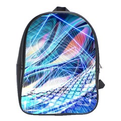 Background Neon Geometric Cubes Colorful Lights School Bag (Large)