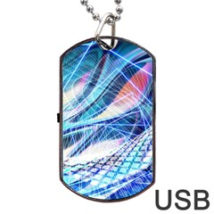 Background Neon Geometric Cubes Colorful Lights Dog Tag USB Flash (One Side)