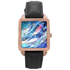 Background Neon Geometric Cubes Colorful Lights Rose Gold Leather Watch 