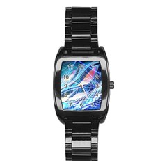 Background Neon Geometric Cubes Colorful Lights Stainless Steel Barrel Watch