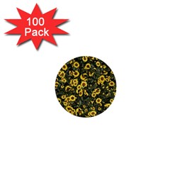 Sunflowers Yellow Flowers Flowers Digital Drawing 1  Mini Buttons (100 Pack)  by Ravend