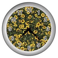 Sunflowers Yellow Flowers Flowers Digital Drawing Wall Clock (silver) by Ravend