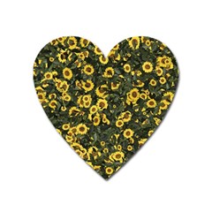 Sunflowers Yellow Flowers Flowers Digital Drawing Heart Magnet by Ravend