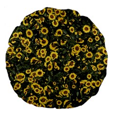 Sunflowers Yellow Flowers Flowers Digital Drawing Large 18  Premium Flano Round Cushions by Ravend