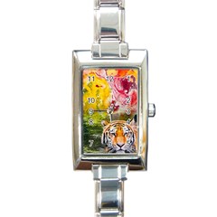 Rainbow Painted Nature Bigcat Rectangle Italian Charm Watch by Sparkle