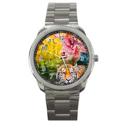 Rainbow Painted Nature Bigcat Sport Metal Watch by Sparkle