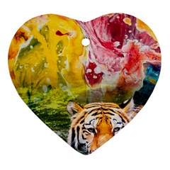 Rainbow Painted Nature Bigcat Heart Ornament (two Sides) by Sparkle