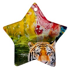 Rainbow Painted Nature Bigcat Star Ornament (two Sides) by Sparkle