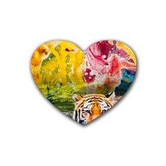 Rainbow Painted Nature Bigcat Rubber Heart Coaster (4 Pack) by Sparkle