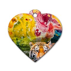 Rainbow Painted Nature Bigcat Dog Tag Heart (one Side) by Sparkle