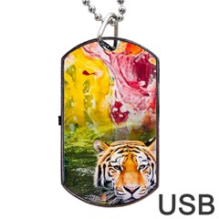 Rainbow Painted Nature Bigcat Dog Tag Usb Flash (two Sides) by Sparkle