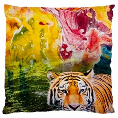 Rainbow Painted Nature Bigcat Large Cushion Case (one Side) by Sparkle