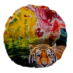 Rainbow Painted Nature Bigcat Large 18  Premium Round Cushions by Sparkle