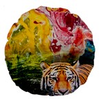 Rainbow Painted Nature Bigcat Large 18  Premium Round Cushions Front